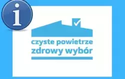 niebieskie tło, logo programu czyste powietrze oraz literka i - jako informacja