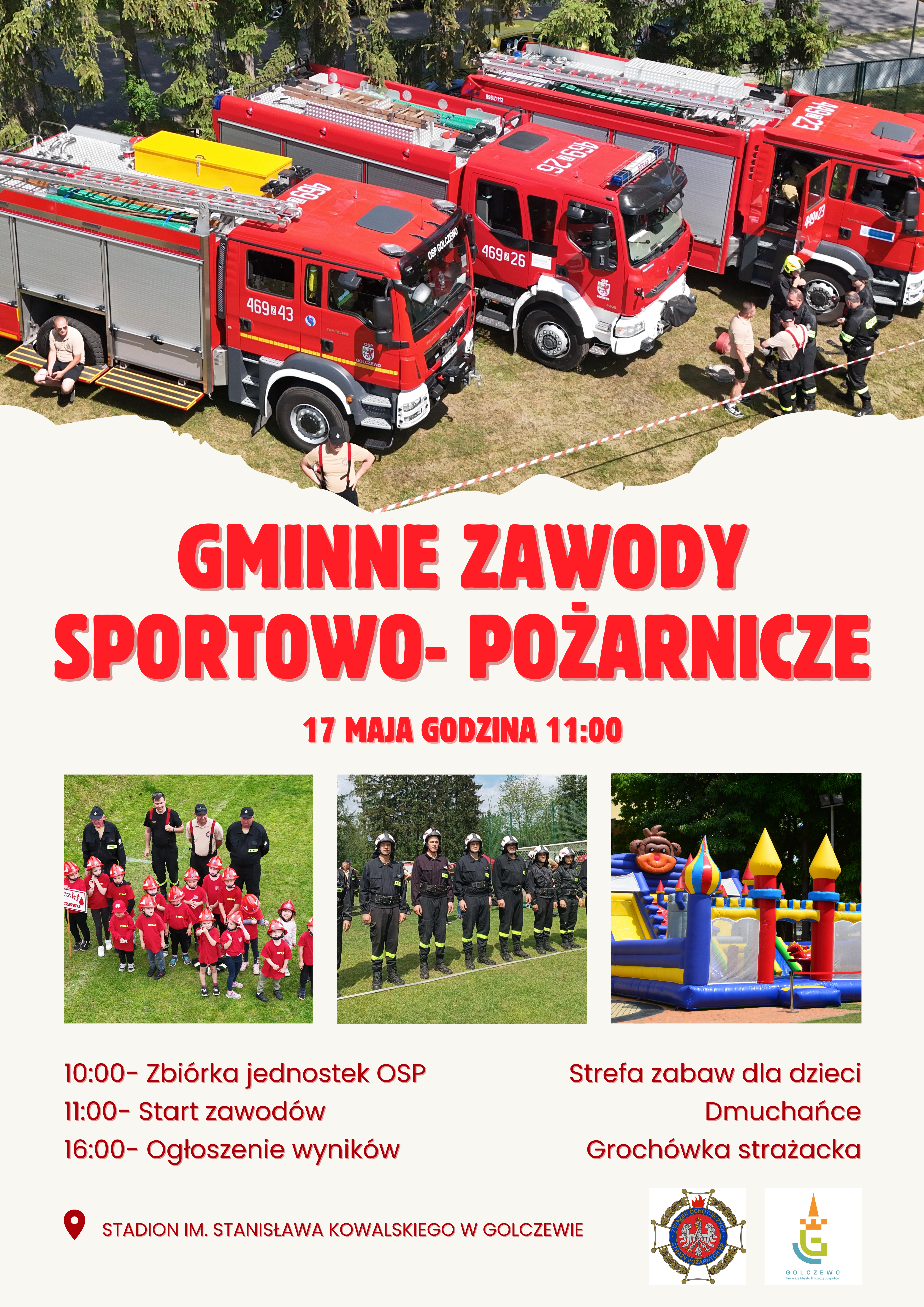 plakat zapraszający na gminne zawody sportowo-pożarnicze