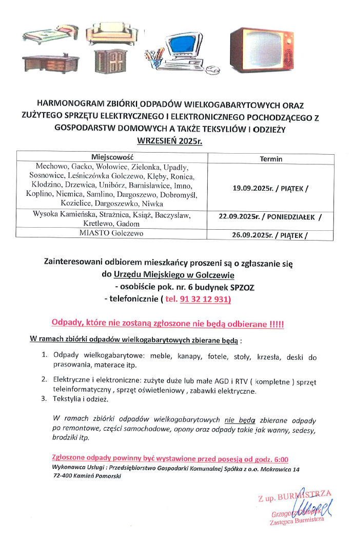Harmonogram zbi&oacute;rki odpad&oacute;w wielkogabarytowych