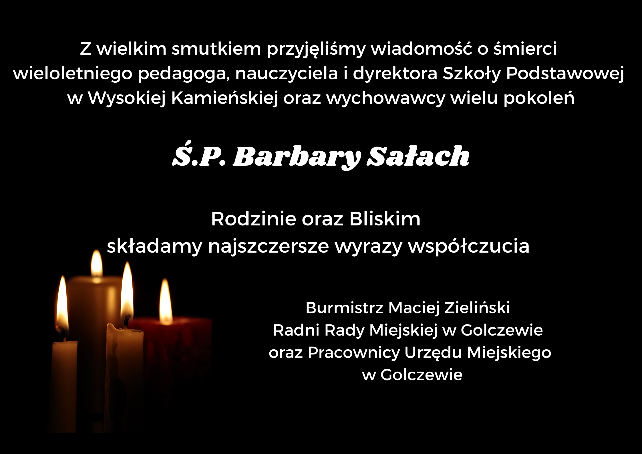 Widoczne świeczki oraz tekst nekrologu