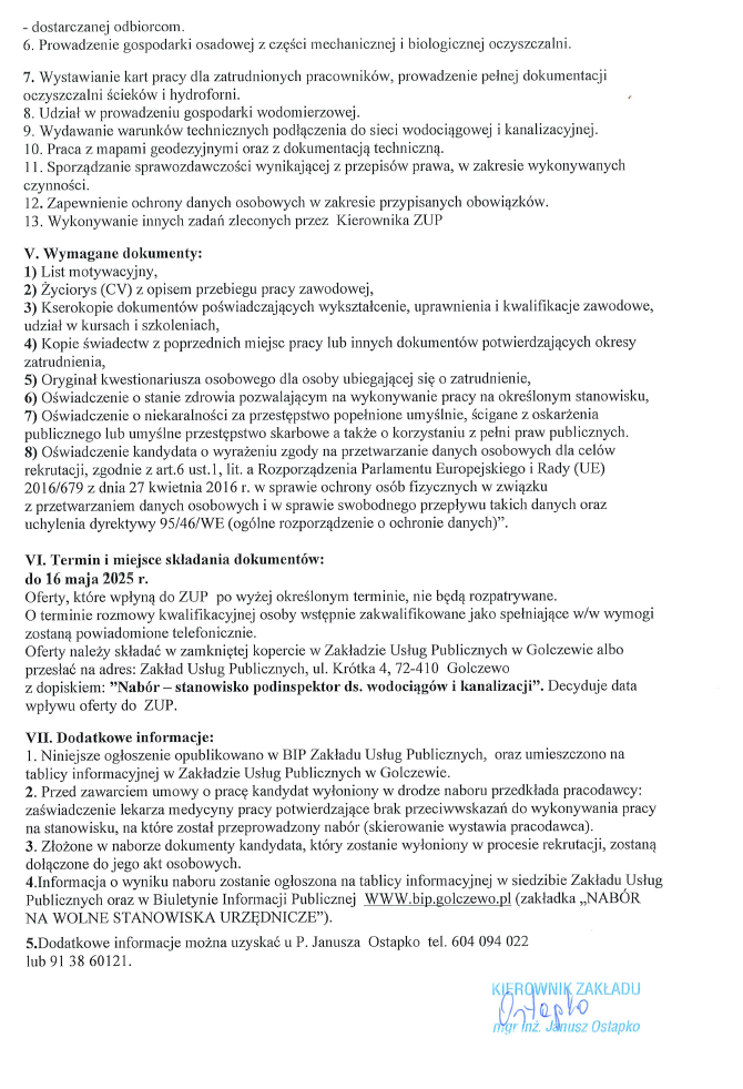 ogłoszenie naboru na wolne stanowisko cz.2
