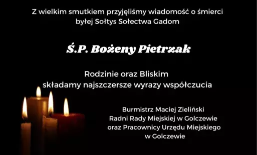 obrazek przedstawia kondolencje dla p.Bożeny Pietrzak od Burmistrza Golczewa