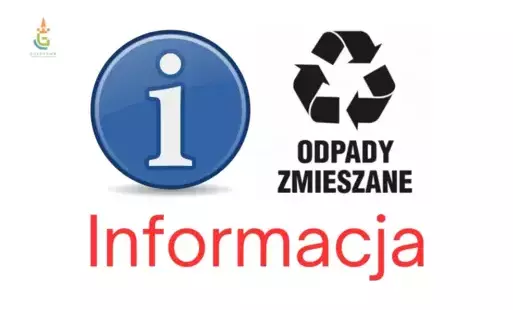 Napis Informacja, logo Golczewa, grafika z literką 'i' oraz grafika odpady zmieszane