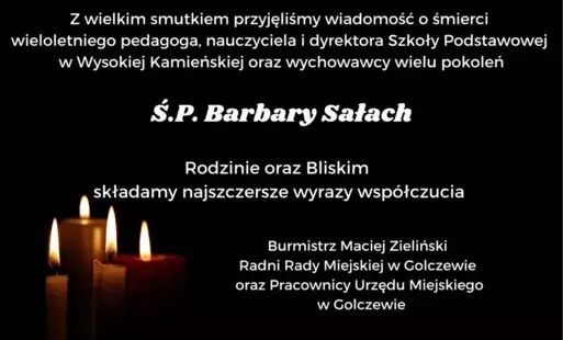 widoczne świeczki oraz tekst nekrologu Ś.P. Barbary Sałach