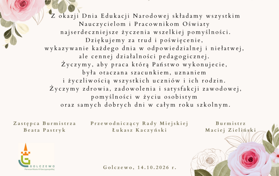 Życzenia z okazji Dnia Edukacji Narodowej w Golczewie